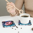 thumbnail image 6 of Pofeuu Starry Sky Pine Tree Donut Print Leather Coasters Set of 6, Round Cups Mugs Mat Pad for Home Kitchen Heat Resistant Drink Coasters,Square, 6 of 7