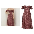 thumbnail image 1 of Vestido largo de con estampado floral dulce para mujer, hombros descubiertos, cuello en V, derrames laterales , atuendos casuales S Macarena Vestido estampado floral, 1 of 7