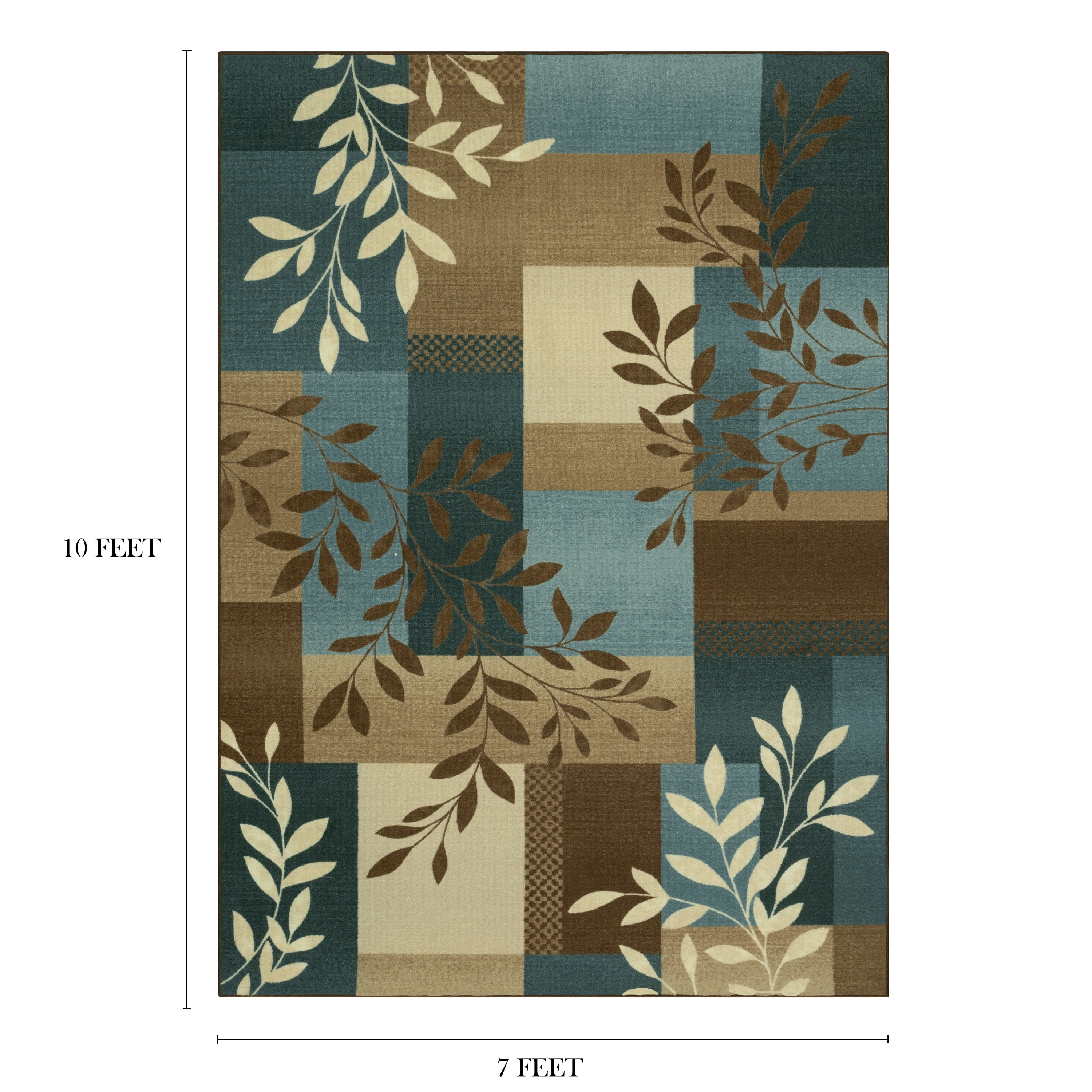 (2 pack) Mainstays Traditional Leaf Block Blue Brown Print Indoor Area Rug, 7' x 10'