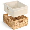 thumbnail image 3 of Storage Standard Large Rectangular Water Hyacinth Storage Basket with Cotton Liner, 15" x 12" x 6" Built-In Handles, Natural Woven Shelf Organizer for Pantry, Closet, Living Room, 3 of 13