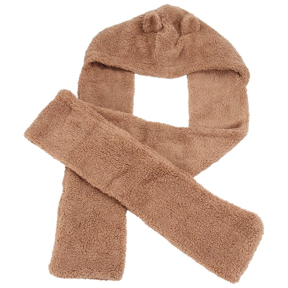 Minkissy Warm Plush Coffee Scarf with Bear Ear Flap Thickened Winter Hoodie Scarf