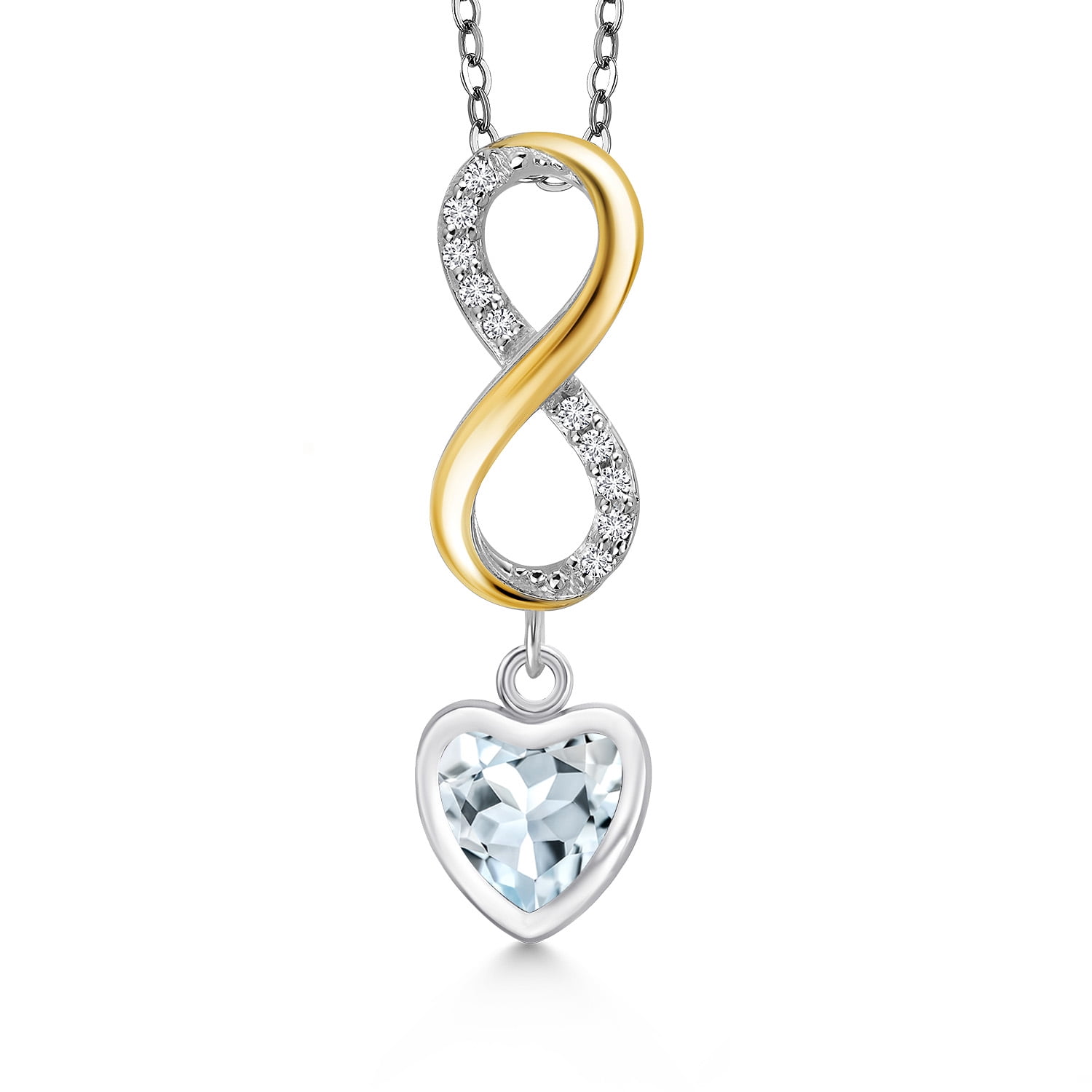 Gem Stone King 925 Silver and 10K Yellow Gold Sky Blue Aquamarine and Lab Grown Diamond Pendant Necklace for Women | 0.81 Cttw | Gemstone March Birthstone | Heart Shape 6MM | With 18 inch Chain
