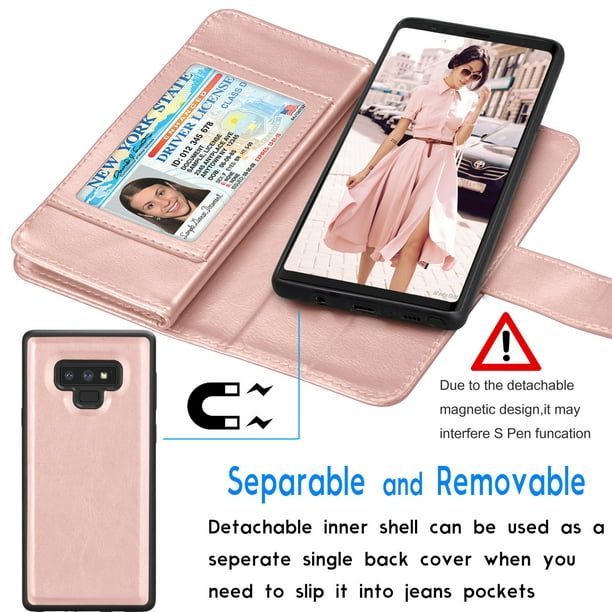 Tekcoo Wallet Case Samsung Galaxy 8 / Note 9, Tekcoo Luxury Cash Credit Card Slots Holder Carrying Flip Cover [Detachable Magnetic Hard Case] & Kickstand - Rose Gold - Walmart.com