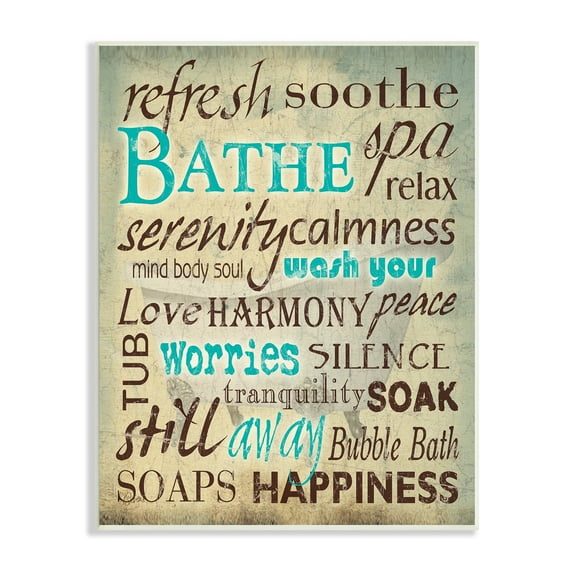 The Stupell Home Decor Collection Bathe Wash Your Worries Typography Bathroom Oversized Wall Plaque Art