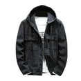 thumbnail image 1 of Bowake Jeans Jacket For Men Winter Button Down Hooded Jackets Classic Denim Jacket Mens Outwear Coat, 1 of 3