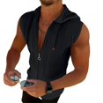 thumbnail image 2 of mdesiwst Men Hooded Zip-up T-Shirt Jacquard Sleeveless Hoodie Tee Stylish Textured Summer Tank Top for Gym Street Party Holiday, 2 of 8