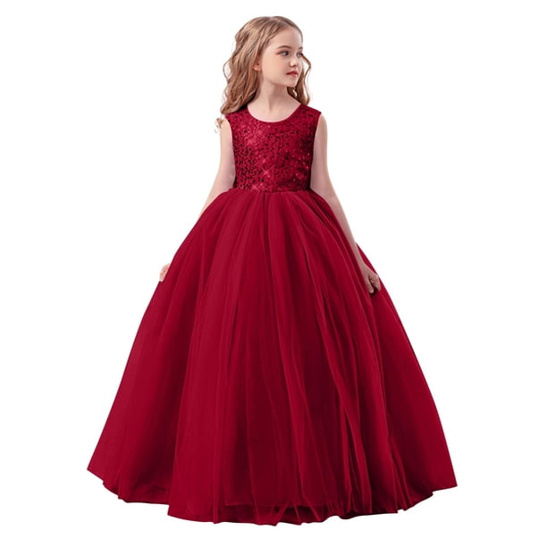 Vestido sin mangas de cuello redondo para niños, vestido fino de verano para el día del niño, vestido de flores para niño, cena, falda de hilo abullonado, vestido de poliéster para niña.