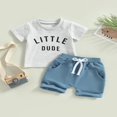 thumbnail image 2 of POINTERTECK Kid Pants Suit  Boy Short Sleeve Round Neck Letters Tops + Casual Street Drawstring Short Pants  Grey 2-3 Years, 2 of 8