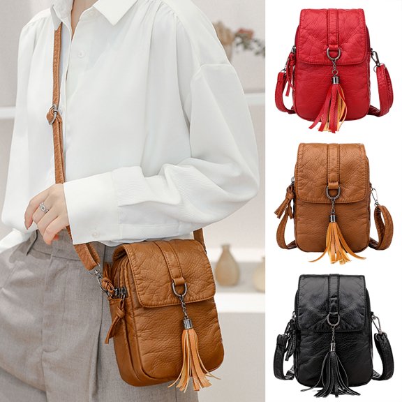 CAIXIA Women Crossbody Bags Womens Retro Soft Small Crossbody Bag, Solid Color Layered Large Capacity Mobile Phone Shoulder Purse