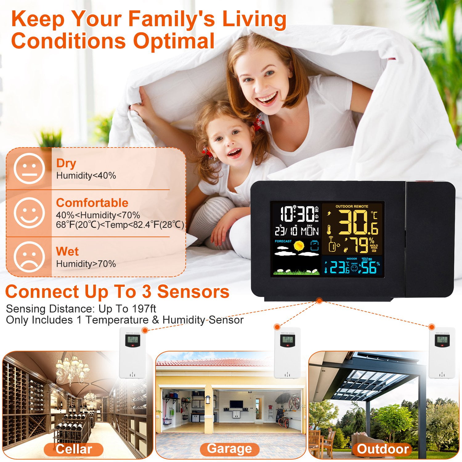 Moclever Multi-functional Projection Alarm Clock Atomic Projection Alarm Clock Electronic Digital Clock Radio Control Clock