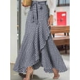 thumbnail image 2 of Women'S Casual Plaid Mermaid Maxi Skirt A Line Irregular Ruffle Hem Fishtail Long Skirt Navy Blue XXXL, 2 of 5
