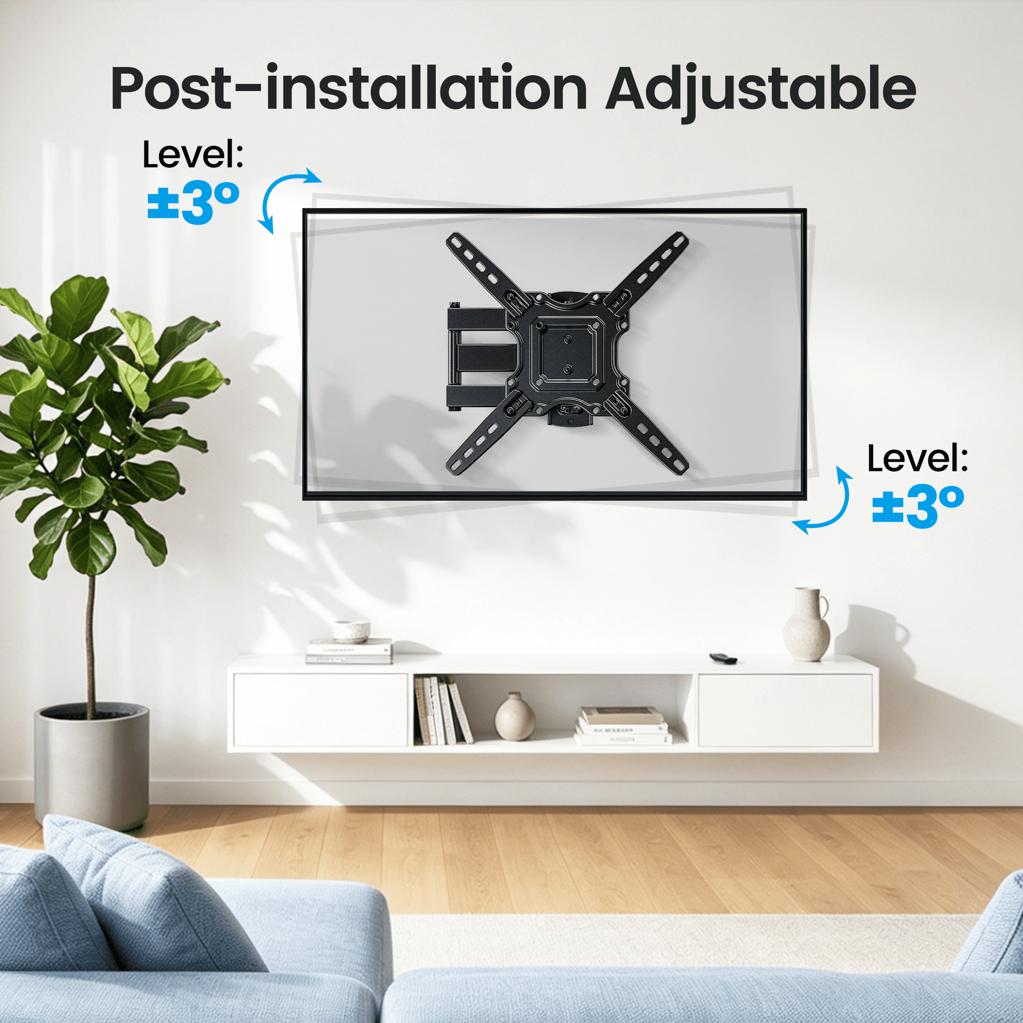 MountFTV Full Motion TV Wall Mount Bracket for 26-65 inch TVs, Holds up to 77 lbs, Corner TV Wall Mount Bracket with Swivel, Leveling and Extension