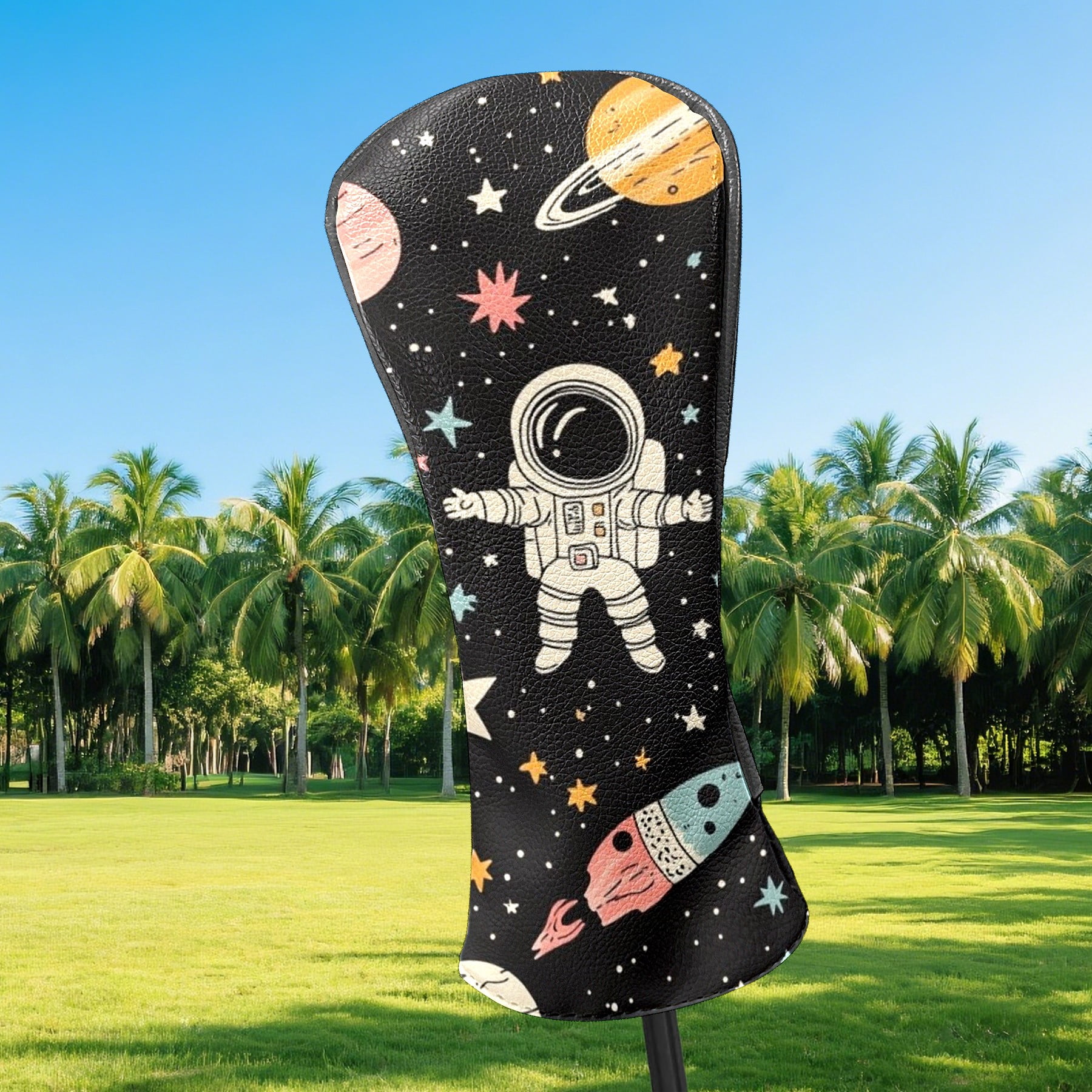Golf Head Covers Astronaut & Planet Design for Driver, Wood & Hybrid, Premium Waterproof PU Leather with Plush Lining, Space Themed Golf Gifts