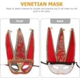thumbnail image 3 of Máscaras de disfraces Máscaras de cosplay de Halloween Máscara veneciana de media cara Máscara de bufón alegre vintage Máscara de mascarada Máscara de disfraces de baile elegante (Rojo), 3 of 5