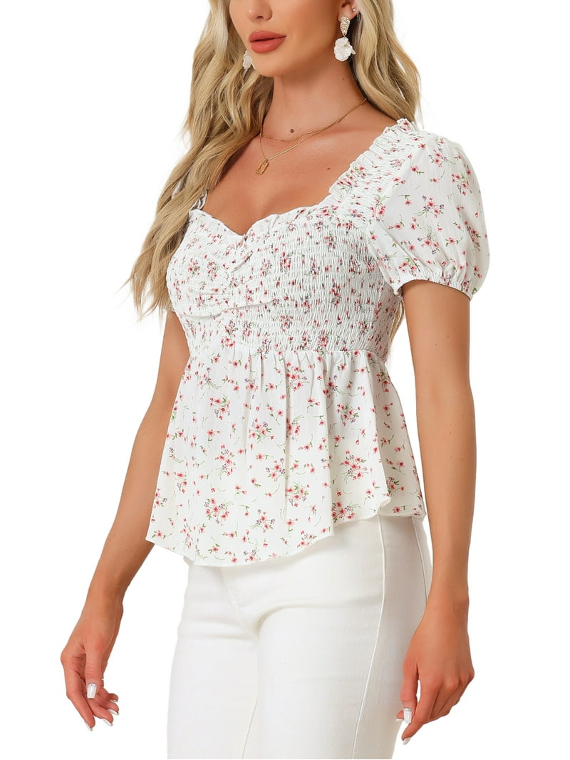 INSPIRE CHIC Women's Peplum Top Short Sleeves Sweetheart