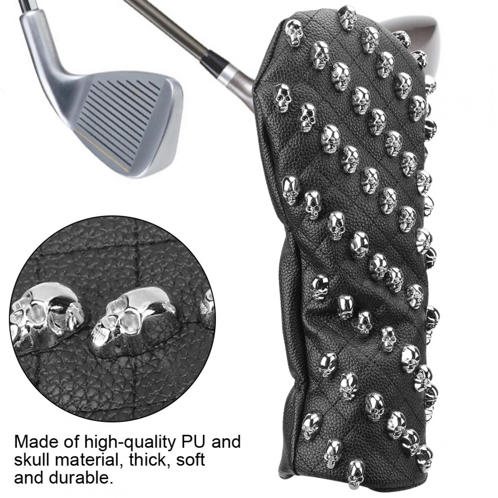 Nieyigj Premium PU Leather Skull Golf Club Head Cover for Driver Woods, Water-Resistant Padded Protection, Large Black (12.2 in / 31 cm) Headcover Accessory