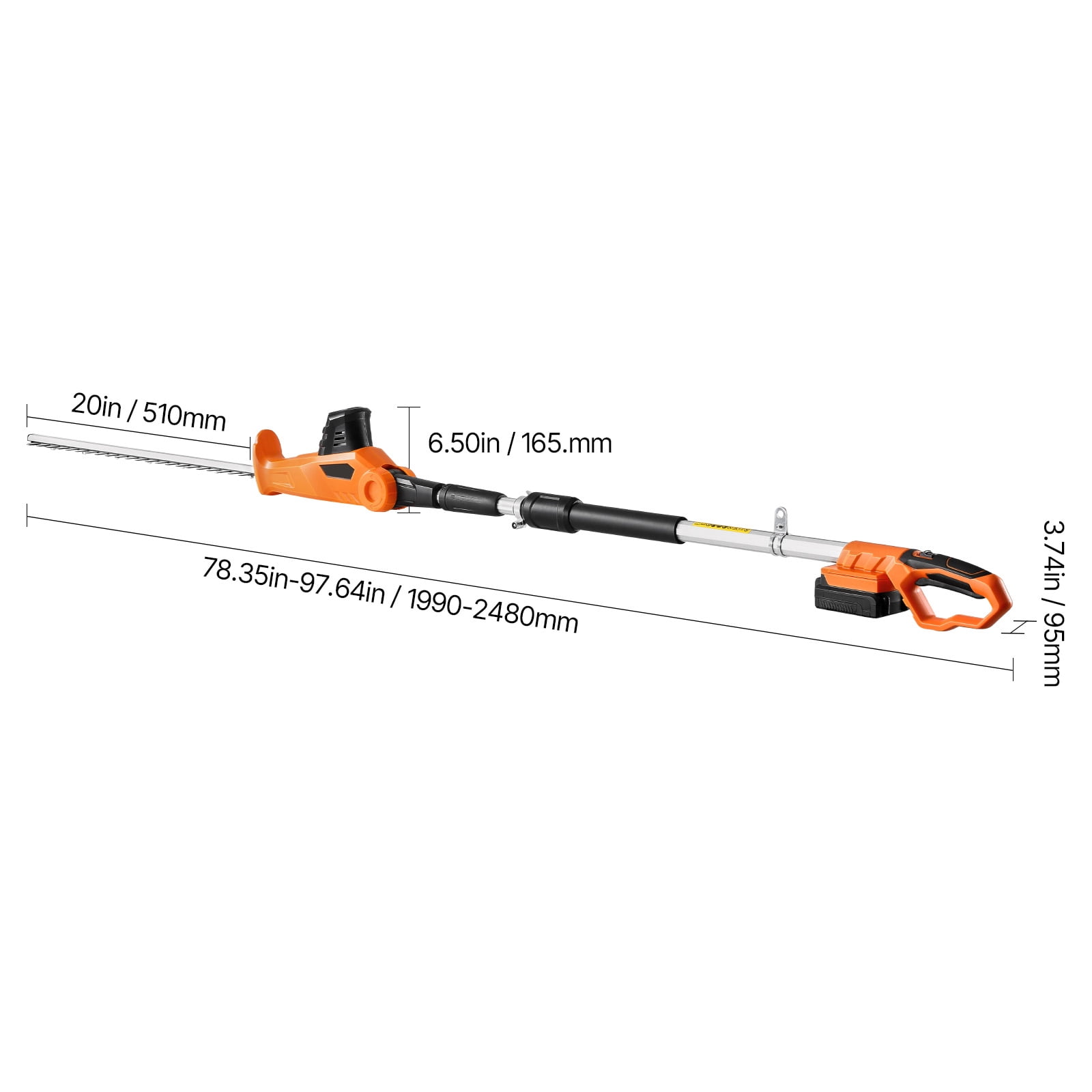 KFFKFF Cordless Hedge Trimmer, 1200 RPM, Extendable 6.2 - 7.8 Ft, Pole Trimmer for Elevated Branches, Comes with 20V Battery, 20 in Blade with 5 Adjustable Angles, for Yard and Garden Maintenance