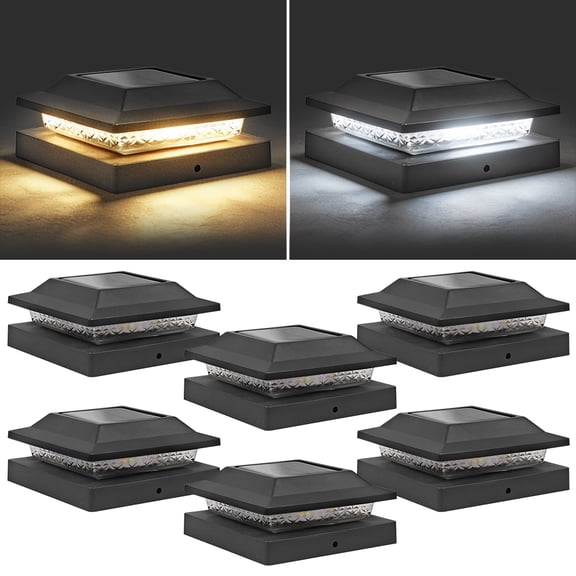 6 Pack Solar Post Cap Lights outdoor, Fence Post Solar Lights, Waterproof Outdoor Post Lights for Garden Patio Porch, 4x4 Vinyl Post