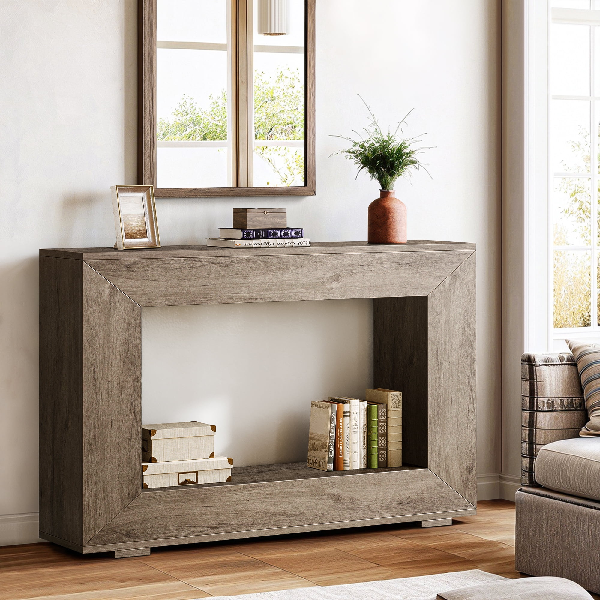 Demi Bonn 47" Farmhouse Console Table, Modern Living Room Sofa Table with Storage, Contemporary Entryway Hall Table, Foyer Display Table, Gray