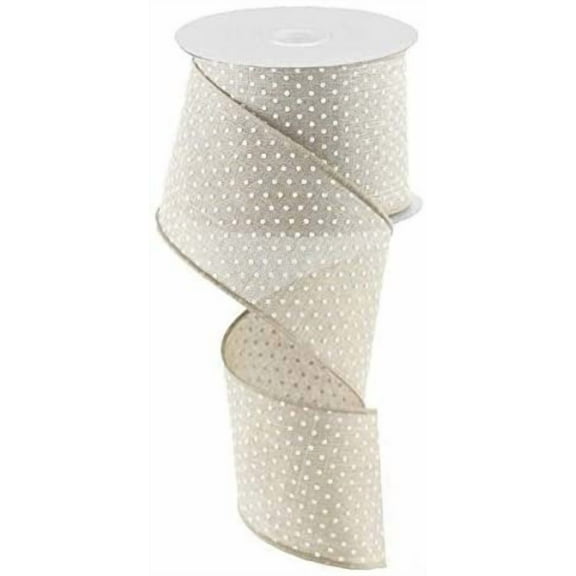 Natural White Raised Swiss Polka Dots Wired Ribbon (2.5 Inches x 10 Yards)