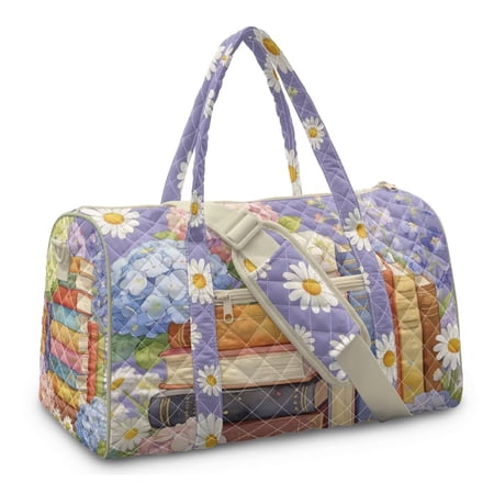 Chririnla Books Embroidered Flower Travel Duffle Bags Weekender Overnight Bags for Women Men Hospital Bag Portable Gym Sport Bags for Trip Overnight Beach Yoga