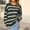Army Green, variant on Caywon Women's Fashion Casual Round Neck Striped Long Sleeve Warm Knitted Sweater Top Cozy Striped Sweater for Autumn and Winter Khaki XL