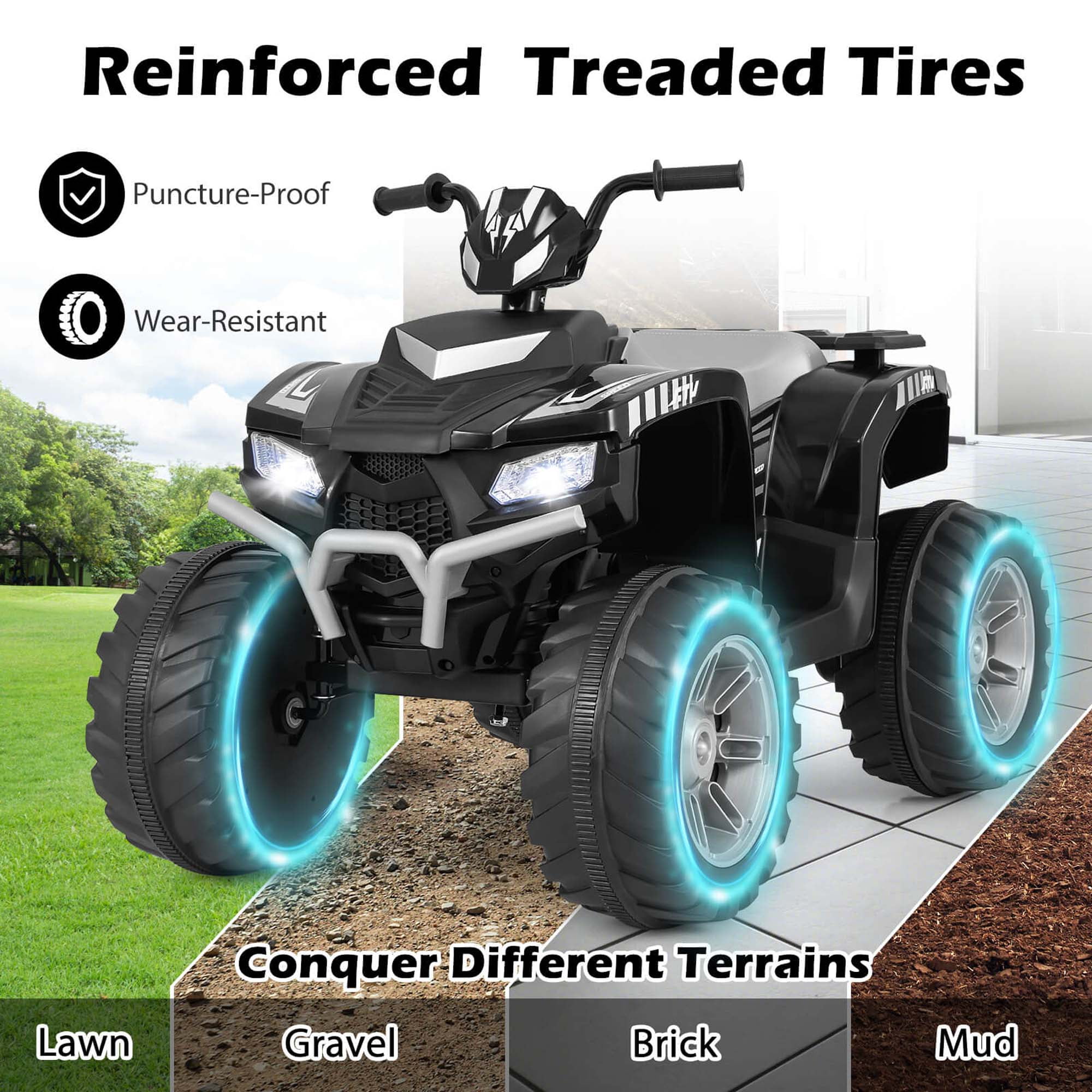 Costway 24V Kids Ride-On Electric ATV 4-Wheeler Quad Car with Wireless Connection Black