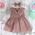 thumbnail image 3 of Mikrdoo Newborn Baby Girls Clothes Lotus Leaf Collar Plaid Pattern Sleeveless Dress With Headband 2Pcs Summer Set Red 3-6 Months, 3 of 8