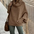 thumbnail image 3 of Women Knitting Tops Half High Collar Long Sleeve Solid Color Sweater Loose Fit Autumn Winter Pullover Tops, 3 of 8