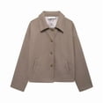 thumbnail image 3 of Womens Cropped Pea Coat Casual Button Down Short Jackets Fall Winter Outerwear Brown S, 3 of 9