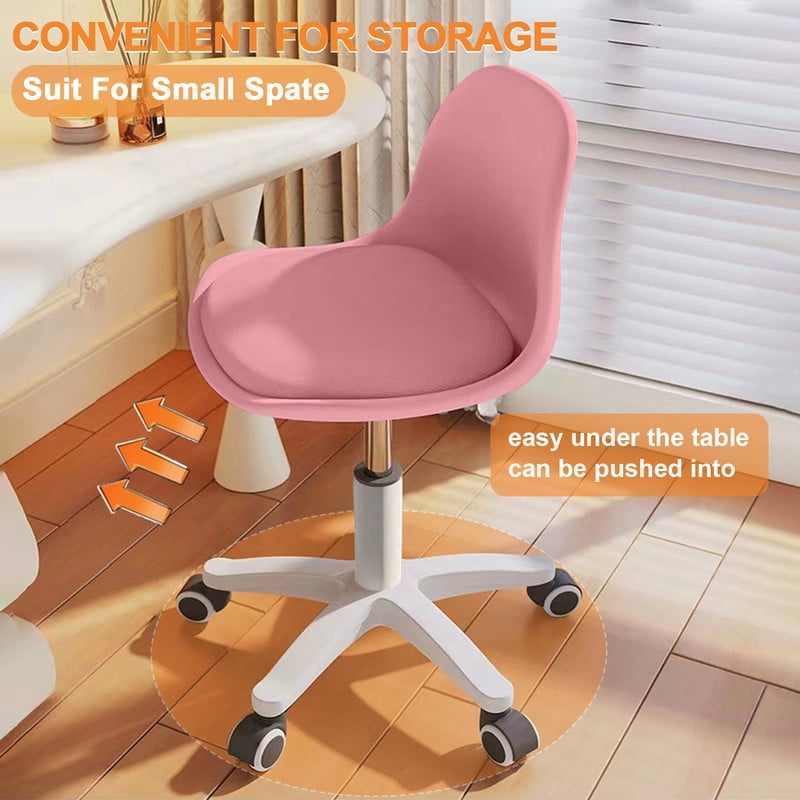 XUEGW Small Desk Task Chair 1 Pack, Cute Armless Vanity Chairs with Soft Padded Cushion, Plastic Height-Adjustable Home Office Chairs for Teens Girls, Pink