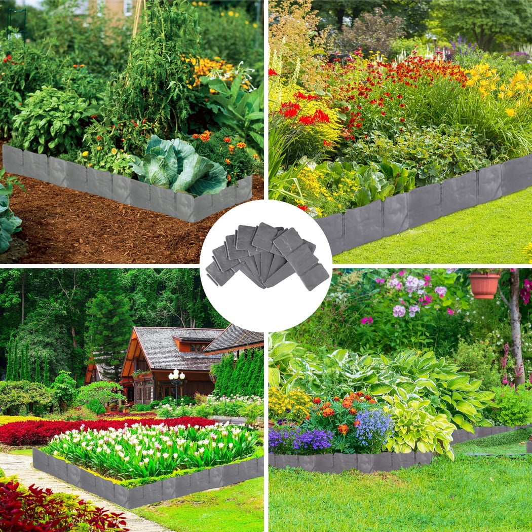 30-Pack Garden Edging Borders, Plastic Garden Landscape Borders, Detachable Faux Stone Fences, 24ft Landscaping Border Edging for Flower Bed, Garden, Lawn, Walkway, Landscape Edging, Outdoor
