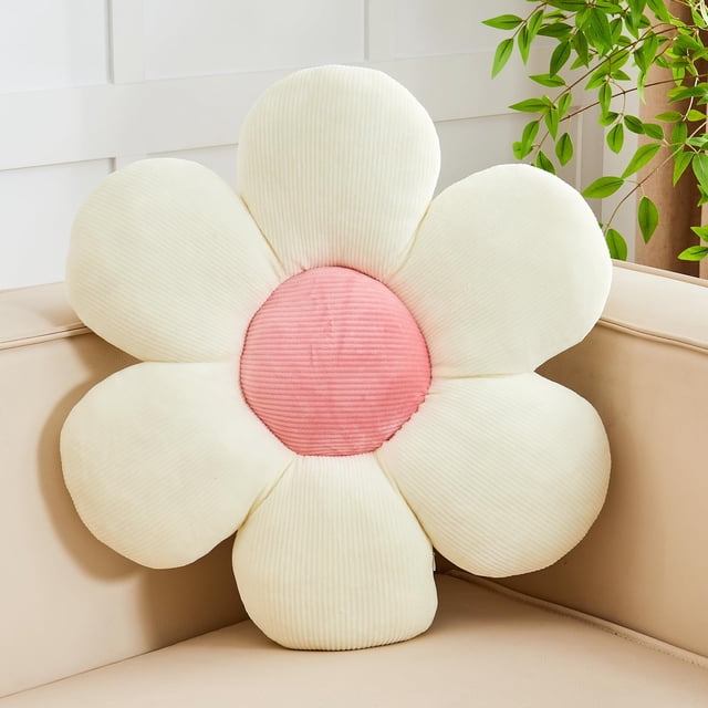 Almohada con forma de flor Kcvvcr, blanca y rosa, suave, 50 cm, decorativa con forma de margarita