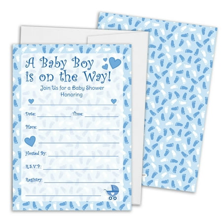Blue Boy Baby Shower Invitations With White Envelopes 25 Count Blue Boy Baby Shower Invitations With White Envelopes 25 Count