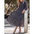 thumbnail image 4 of CUPSHE Women's Disty Floral Print Round Neck Long Sleeve Smocked Waist Maxi Dress Casual A Line Long Chiffon Dress, 4 of 6