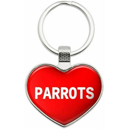 Parrots - I Love Animals Metal Heart Keychain Key Chain Ring, Multiple Colors