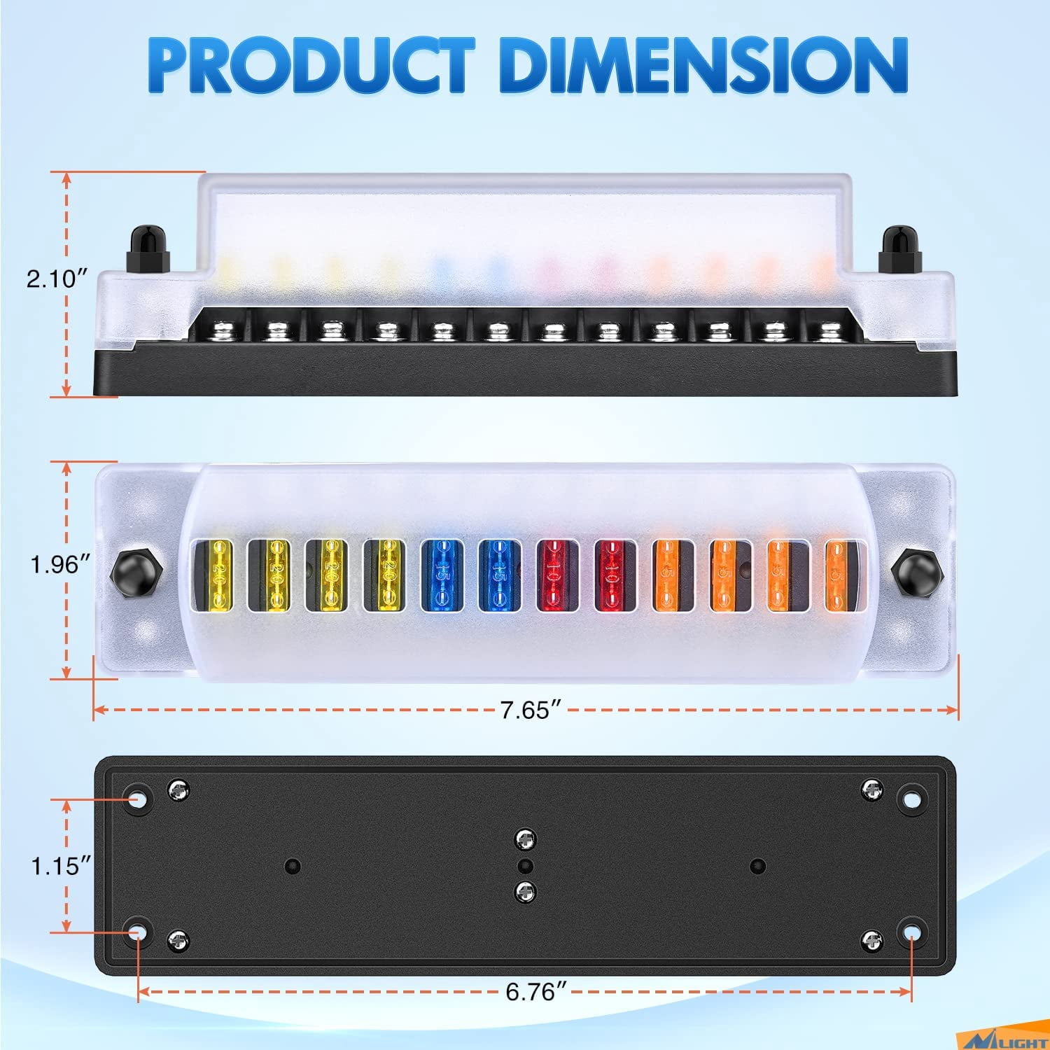 Nilight 12 Way Fuse Block with Negative Bus 12V Blade Fuse Holder ATC/ATO Standard Fuse Box Label Stickers Waterproof Cover Fuse Panel for Automotive Cars Trucks RVs Campers Vans, 2 Years Warranty