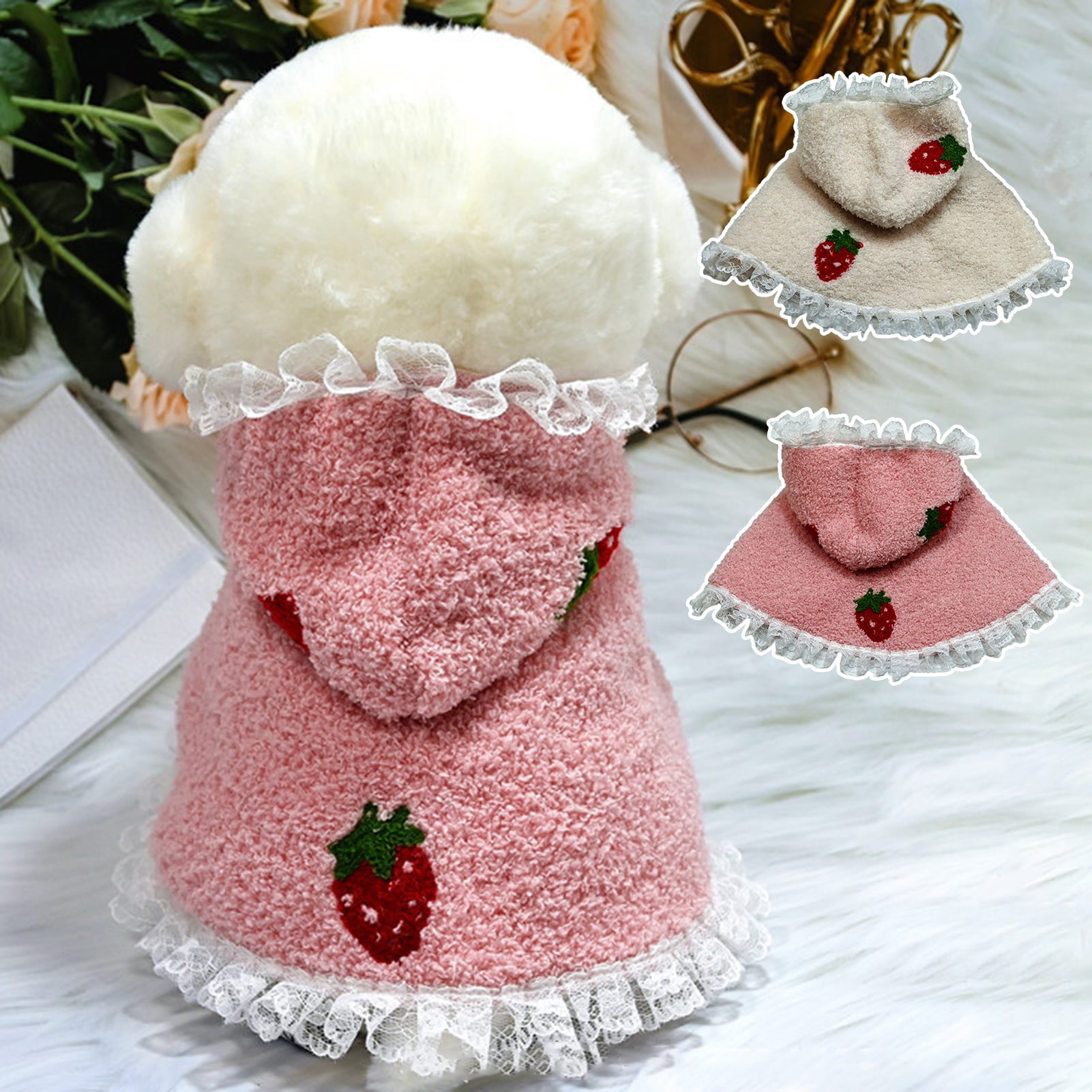 Shengtu Pet Cape Strawberry Embroidery Pattern Dressup Super Soft Casual Dogs Cats Hoodie Cape