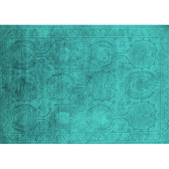 Ahgly Company Indoor Rectangle Oriental Turquoise Blue Industrial Area Rugs, 6' x 9'