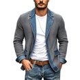 thumbnail image 2 of Casual Denim Splice Cardigans for Men Button Front Lapel Long Sleeve Loose Fit Layering Jacket, 2 of 8