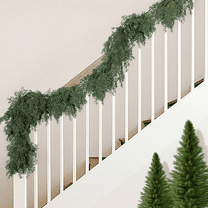 Guvpev 2Pcs Christmas Norfolk Pine Garland, 6 FT Dense Pines Real Touch Christmas Garland Ornaments, Artificial Pine Cypress Greenery Garlands for Mantel Fireplace Table Christmas Holiday Home Decor