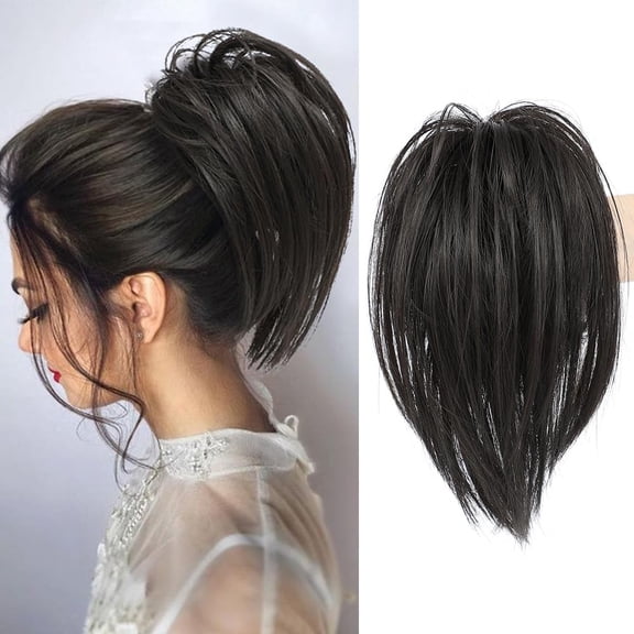 1Pack Hair Piece ,Claw Clip in Hair, Hair Piece for Women Straight Short High Ponytail Extension, Tousled Updo Faux Hair Bun Scrunchies