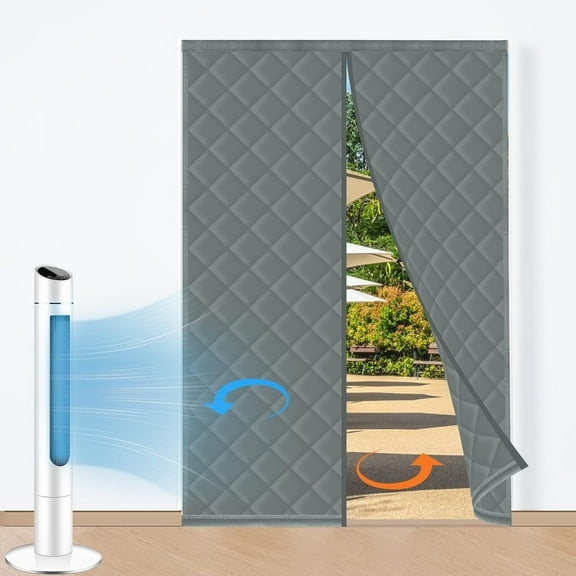 Magnetic Thermal Insulated Door Curtain Fits Door Size 74" x 80", Oxford Cloth Thicken Cotton Fiber Filled, Screen Cover Insulation for Front Back Sliding Door in Summer & Winter