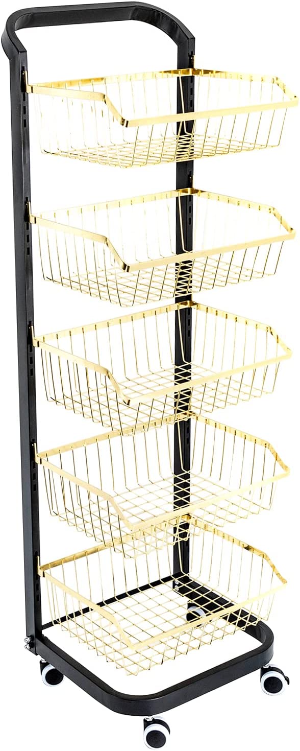 5 Tier Slim Storage Cart, Mobile Rolling Utility Cart with Wheels