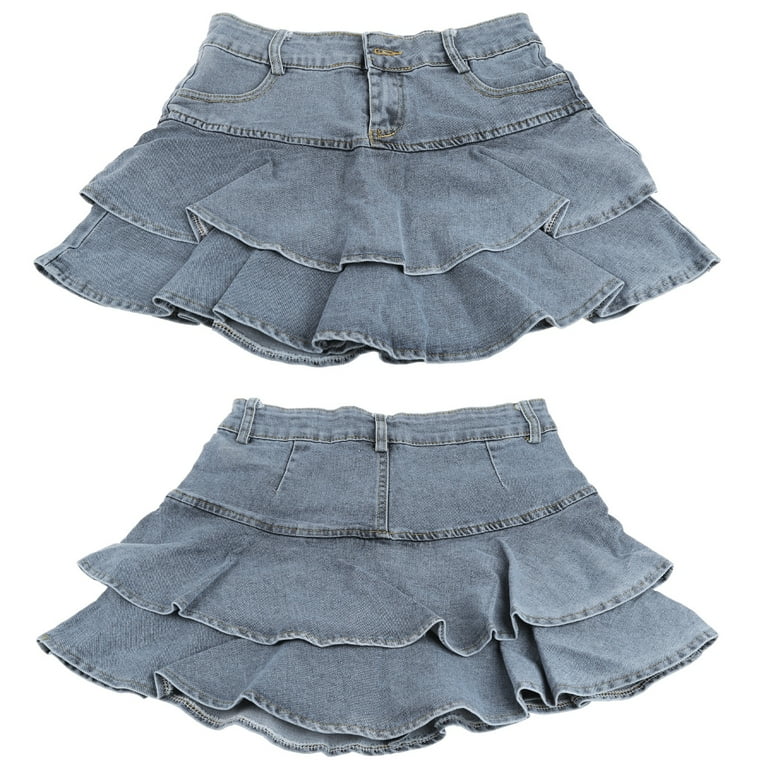 TRINGKY Women High Waist A-Line Mini Cake Jean Skirt Pleated TRINGKY Women High Waist A-Line Mini Cake Jean Skirt Pleated