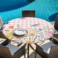 thumbnail image 6 of Wildflowers Round Tablecloth, Fitted Table Cover with Elastic for 36"-44" Round Tables, Spring Watercolor Tulip Floral Leaf Pink Plaid Table Cloth Outdoor Indoor Dinning Party Waterproof Tablecloths, 6 of 7