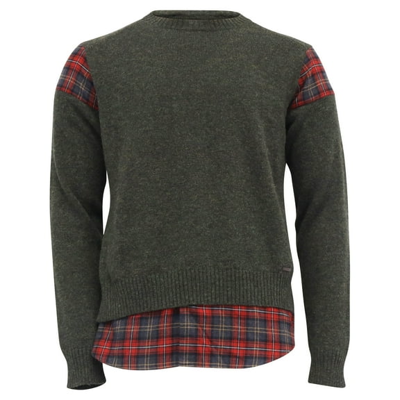 Dsquared2 Knit Sweater with Plaid Insert in Green Wool