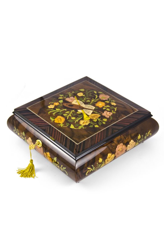 Grand 18 Note Italian Music Instrument Theme Inlay Musical Jewelry Box With Pull Out Tray - Somewhere Out There (An American Tale)