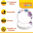 thumbnail image 3 of 24 Pz Plato Desechable De Cartón Decorativo Premium Hojas Azules 9 pulgadas, 3 of 5