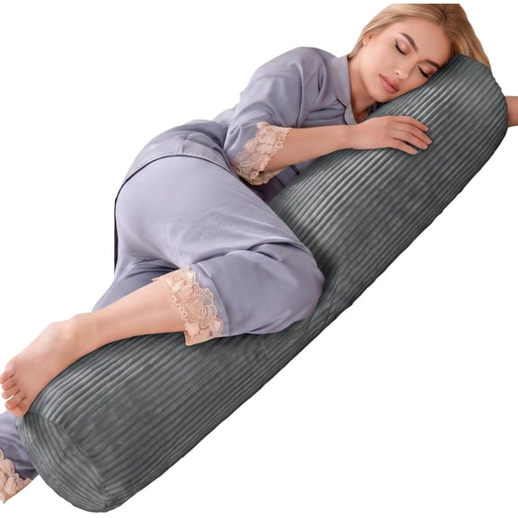 Long Bolster Body Pillow for Bed, Decorative Round Roll Hug Pillow with Corduroy Cover for Adults